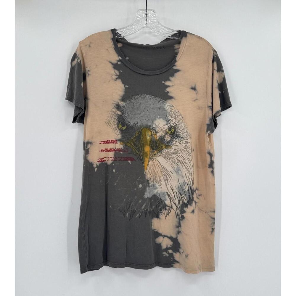 Lauren Moshi Mens Tan Tie Dye Eagle Graphic Print Round Neck T Shirt Sz S